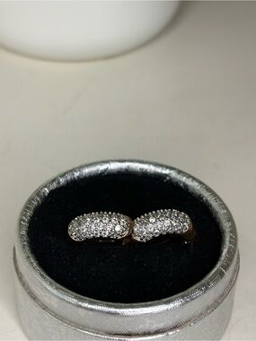 Vintage Gold Pave Rhinestone Huggie Hoop Earrings – Ornate Filigree Back